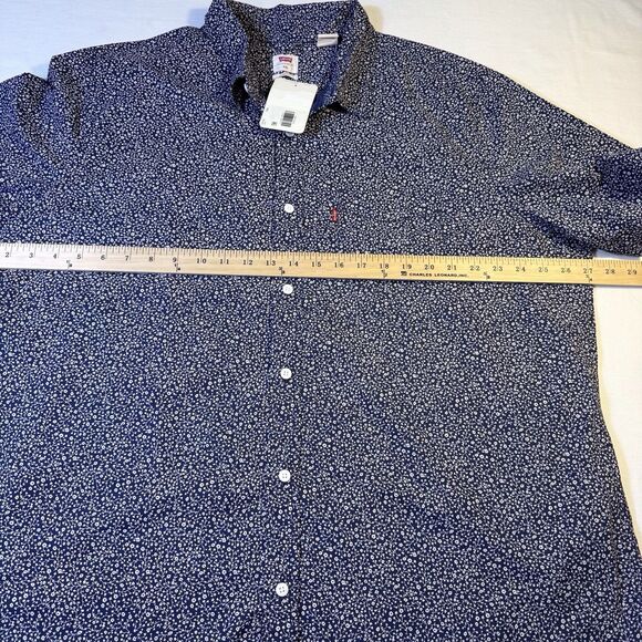 LEVIS Short Sleeve Button Front Shirt Mens Size XXL Cotton Blue White Floral NWT - Picture 7 of 10
